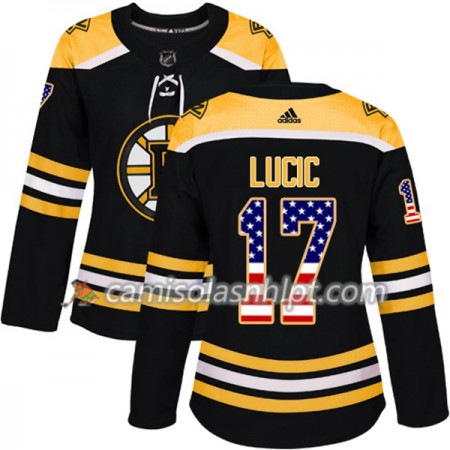 Camisola Boston Bruins Milan Lucic 17 Adidas 2017-2018 Preto USA Flag Fashion Authentic - Mulher